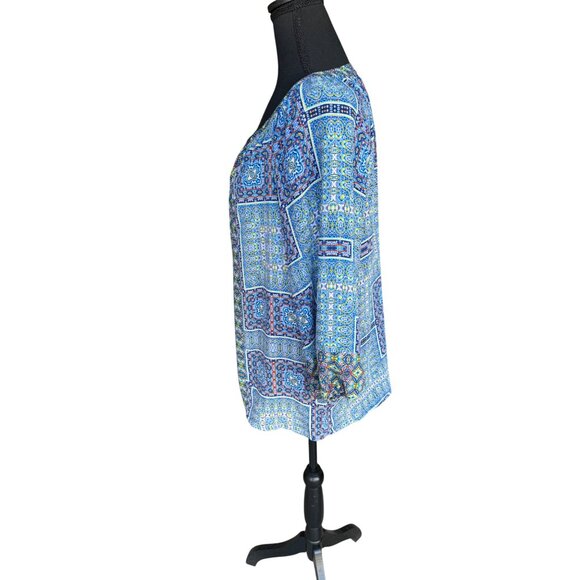 Anthropologie Figueroa Flower XL Paisley Tunic Semi Sheer Blue Boho Peasant Top - Picture 3 of 11